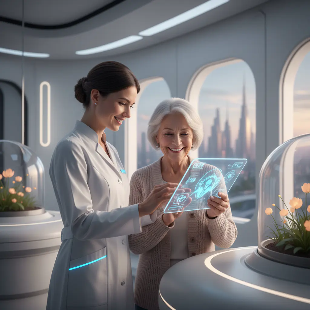 Friendly professional helping a senior with a tablet device