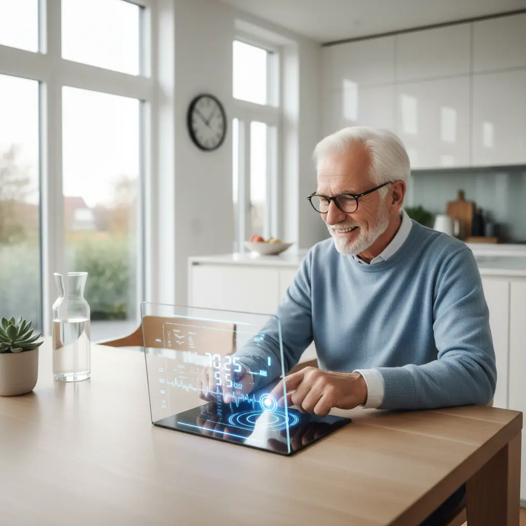 Senior using a health device